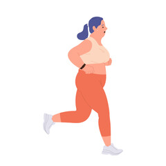 Full obese woman isolated cartoon character running struggling with weight and health problem