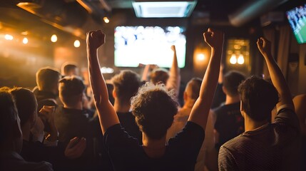 Sports Bar Scene with Fans Watching Live Soccer Match