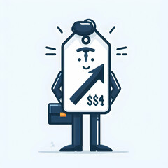 Flat Price Tag with Arrow Vector concept as Vector of a price tag with an upward pointing arrow on it isolated on a white background symbolizing increased sales and Black Friday growth with a clean an