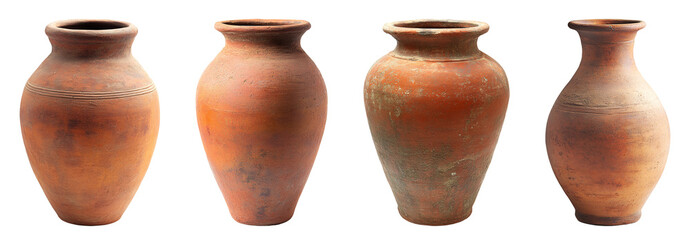 Old Antique Clay Vase Isolated transparent background, PNG set