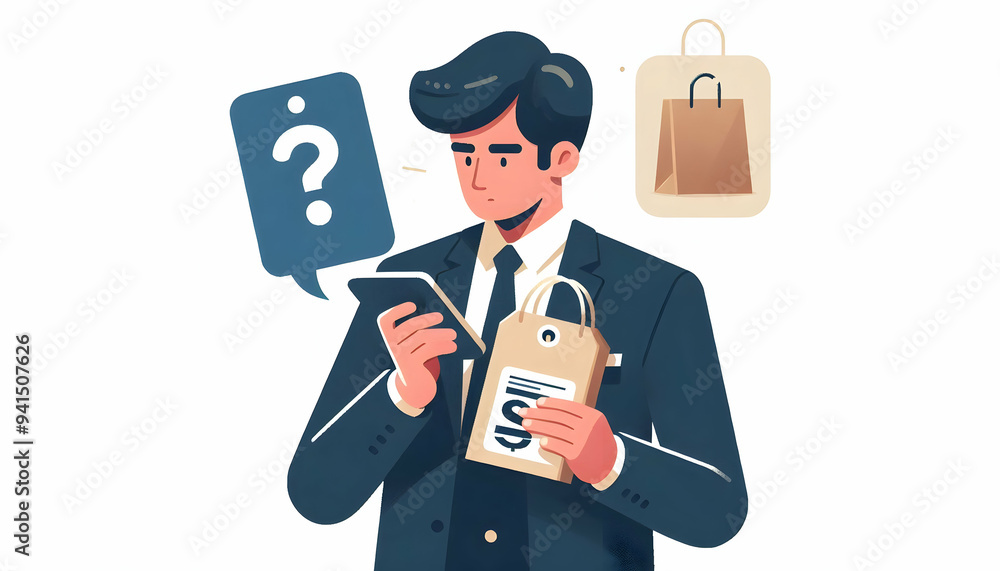 Poster flat shopper checking price tag concept as candid close up shot of a shopper holding an item and che