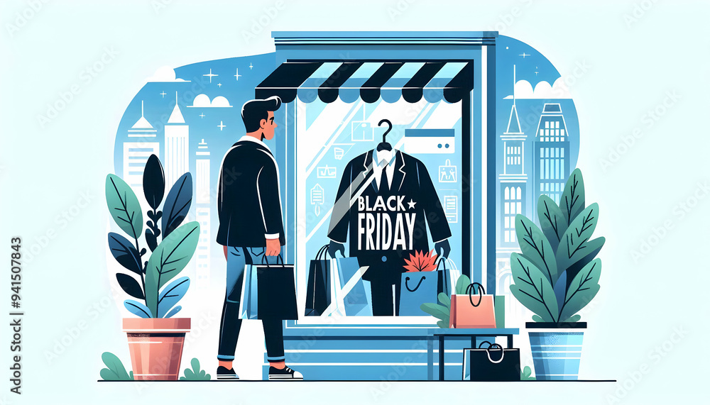Poster flat shopper looking at display window concept as candid shot of a shopper peeking into a stores dis