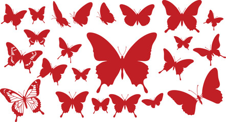set of butterfly silhouette white background