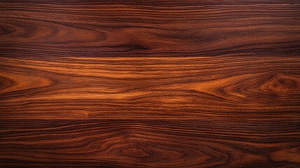 Fototapeta premium Top view of a dark mahogany wood surface with deep grain patterns and a polished finish, ideal for a classic and elegant background