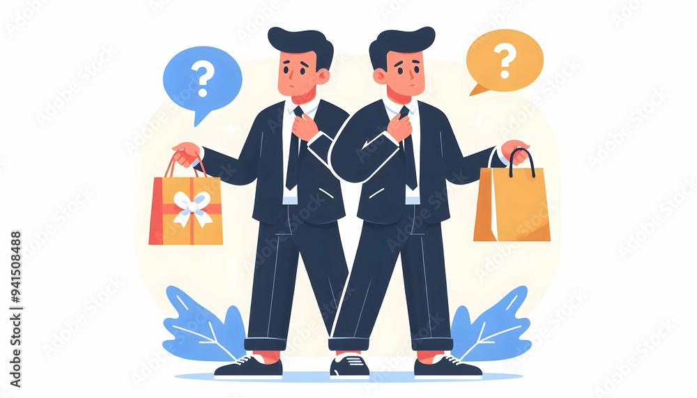 Poster flat shopper trying to decide between items concept as candid shot of a shopper holding two differen