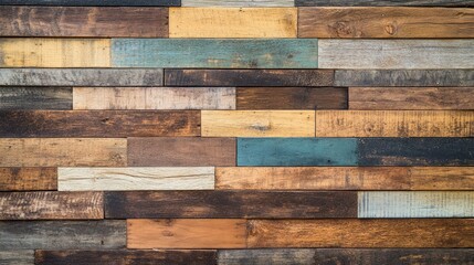 Naklejka premium Top view of a reclaimed wood surface with varying textures and colors, offering a unique and rustic background