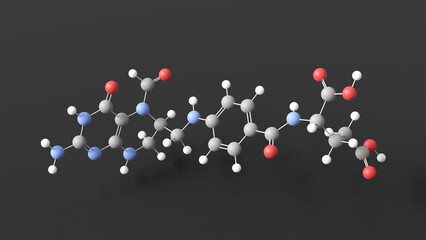 folinic acid molecule 3d, molecular structure, ball and stick model, structural chemical formula chemotherapy antidotes