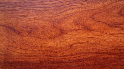 Fototapeta premium Top view of a smooth, polished cherry wood surface with rich red undertones and subtle grain patterns