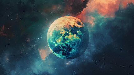 Terrestrial Planet space element watercolor 