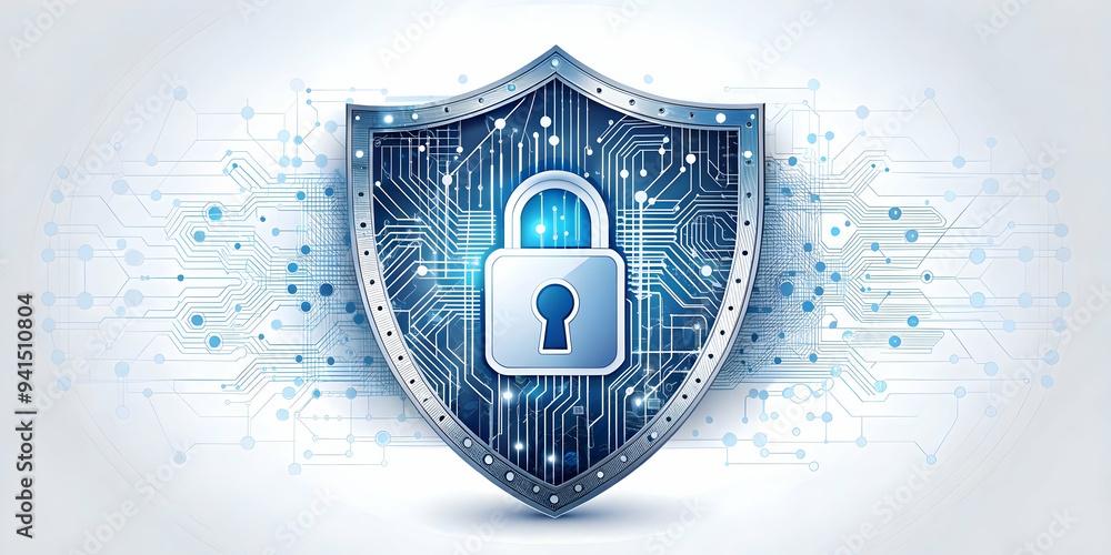 Aufkleber flat abstract cybersecurity shield with digital locks on an isolated white background concept as a s