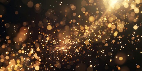 Experience the mesmerizing beauty of a golden glitter explosion. Watch as shimmering light particles dance and twirl, creating a dazzling visual display perfect for festive and celebratory scenes.