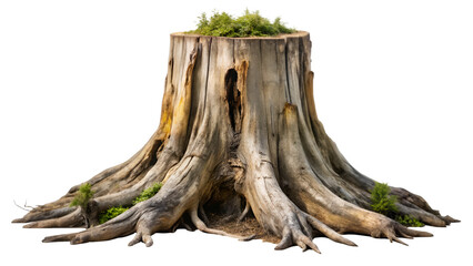 Ancient tree trunk, dead tree isolated on transparent background