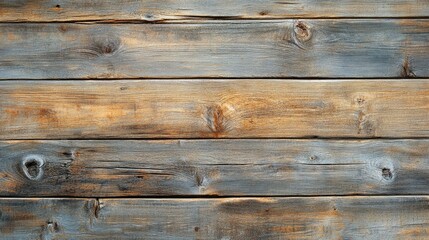 Obraz premium Top view of weathered wooden planks with visible grain patterns and natural knots, creating a rustic and earthy background