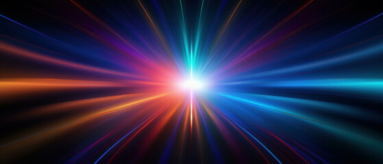 Fototapeta premium Cosmic Radiance: A burst of vibrant colors radiates from a central point, illuminating the darkness with a mesmerizing display of light and energy. 