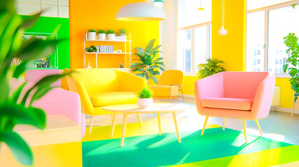 Moderne Innenausstattung mit kr&auml;ftigen Farben und Kontrasten