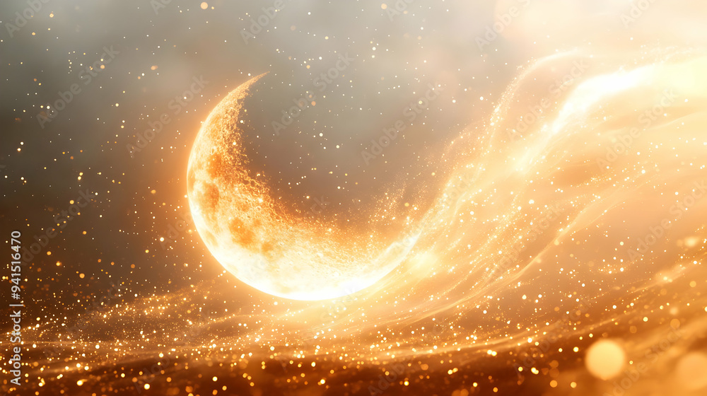 Poster 3D Icon as Abstract digital art of a moonlit river with glowing elements for Sharad Purnima concept as Camera movement Zoom into the abstract digital art of a moonlit river. Scene Isolated with glowin