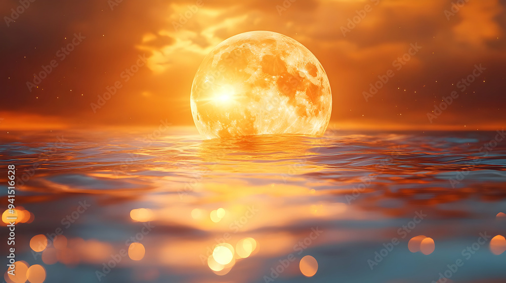Poster 3D Icon as Abstract digital art of moonlit night with glowing elements for Sharad Purnima concept as Camera movement Zoom into the abstract digital art of a moonlit night. Scene Isolated with glowing 