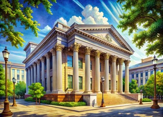 Obraz premium Architectural Odyssey: Columns from different historical eras, blending harmoniously around a courthouse of timeless beauty.
