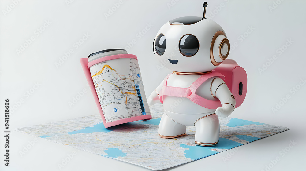 Poster 3d icon as ai chatbot and travel guide concept as an ai chatbot icon paired with a travel guide icon