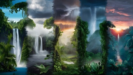 Stunning jungle weather collage, Atmospheric wonders portrayed