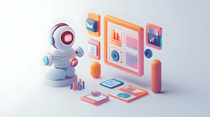 3D Icon as AI influencer analysis and marketing strategy concept as An AI influencer analysis icon paired with a marketing strategy icon representing the role of AI in analyzing and optimizing influen
