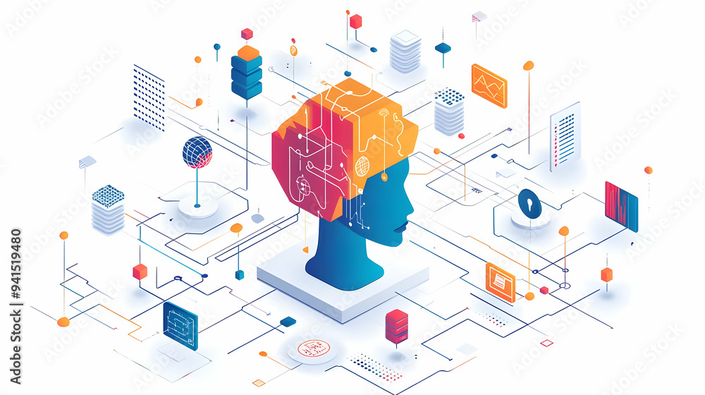 Poster 3d icon as ai neural network and investment analysis concept as an ai neural network icon paired wit