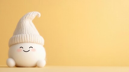 Light yellow background with a small cute witch hat with a happy face in the upper left corner, minimalist Halloween vibe