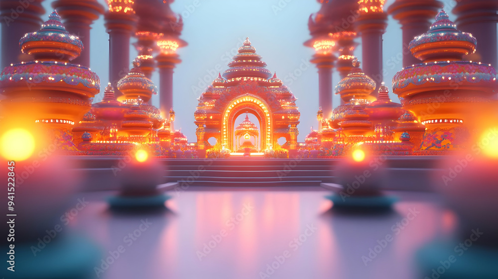 Poster 3d icon as digital art of a traditional ceremony with abstract patterns for sharad purnima concept a