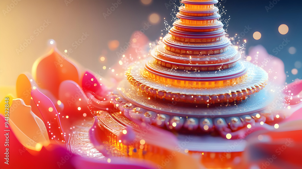 Poster 3d icon as digital art of a traditional ceremony with abstract patterns for sharad purnima concept a