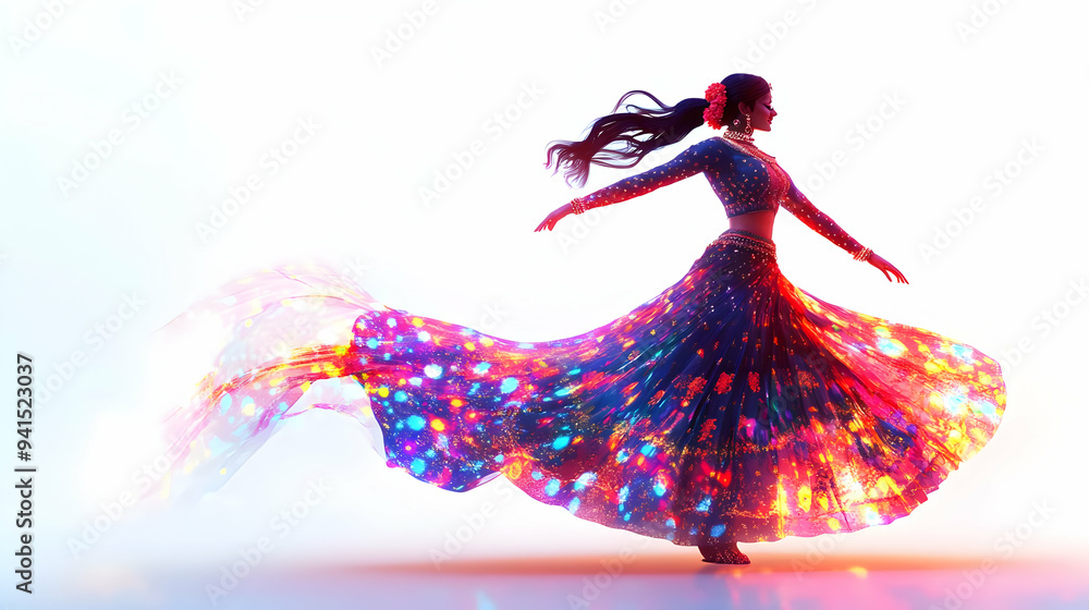 Aufkleber 3d icon as digital art of traditional dance with abstract patterns for sharad purnima concept as cam