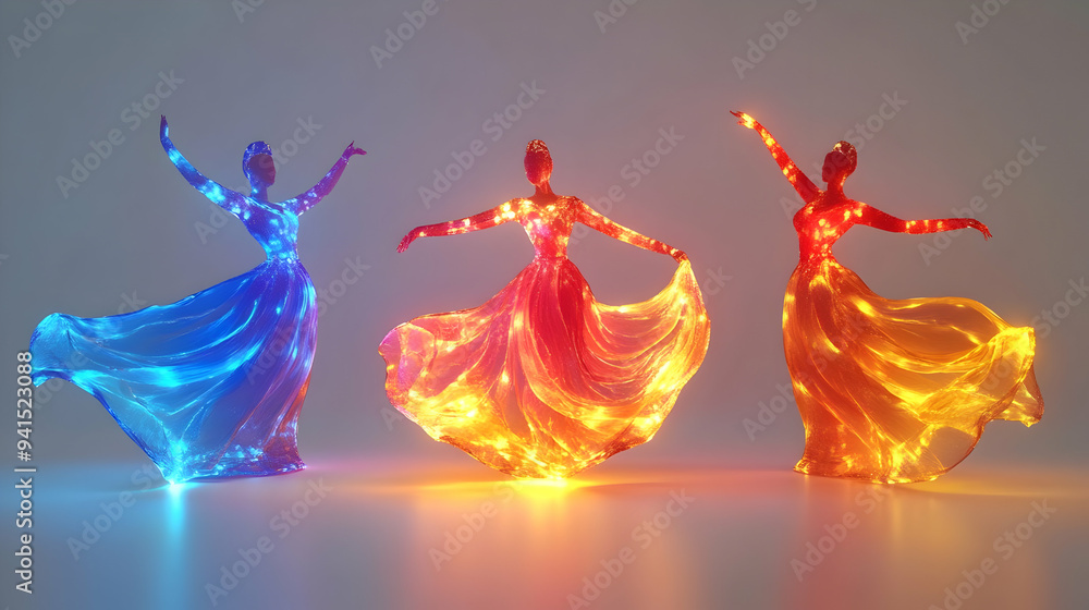 Poster 3d icon as digital art of traditional dance with abstract patterns for sharad purnima concept as cam