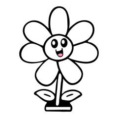 A happy cartoon flower with a smiling face and black outline