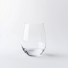 Minimalist empty glass with a single water droplet, isolated on a white background, [hydration, minimal, drink, white background]