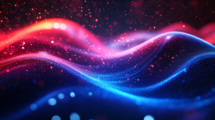 Obraz premium A blue and red wave with a lot of sparkles