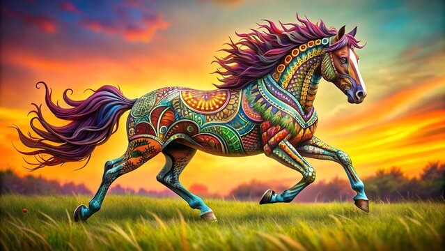 A Horse's Journey Through the Rainbow Fields  AI generated