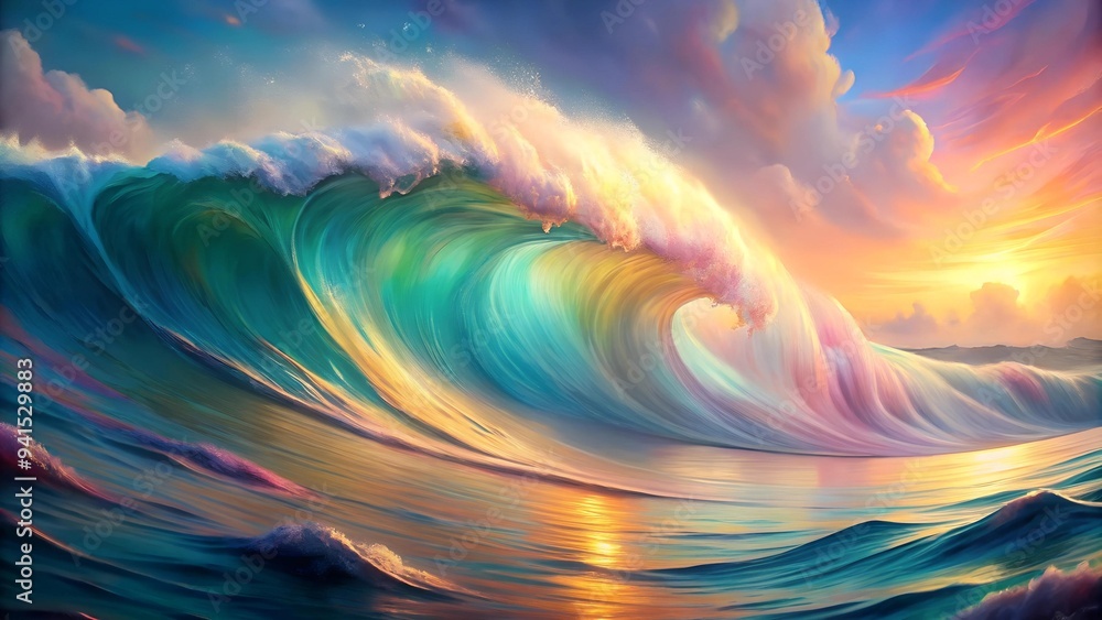 Poster a mesmerizing dance of color and light, this abstract wave background evokes a sense of tranquility 