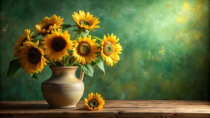 A vibrant still life of sunflowers in a vintage vase, bathed in warm sunlight, creating a symphony of yellow hues ag  AI Generated