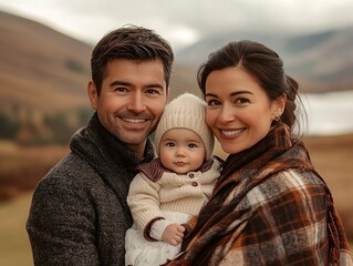 mom, dad and baby 1 year old, in a Scottish landscape