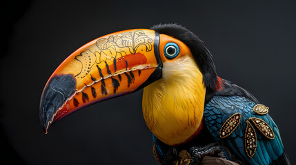 Yellow-breasted toucan,Luxurious yellow-breasted toucan with an open tail