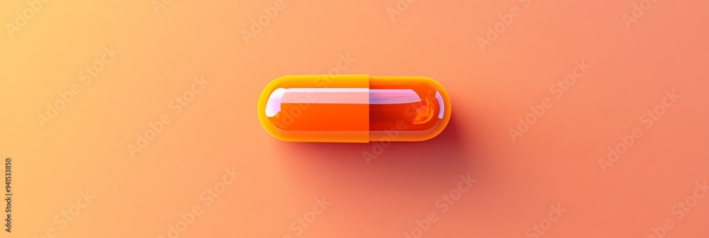 Aufkleber a 3d simple style icon of a transparent orange capsule with liquid inside and a soft shadow below sy