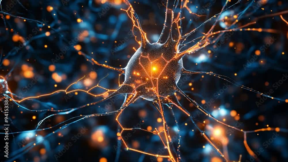 Poster the intricate structure of a neuron shows glowing synaptic connections, revealing the complexity of 