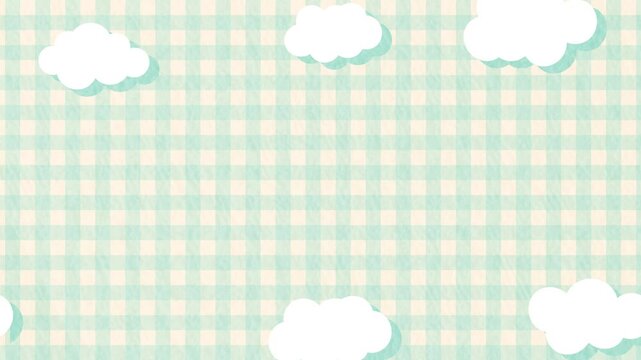 雲とチェック柄のテクスチャ付き背景_緑