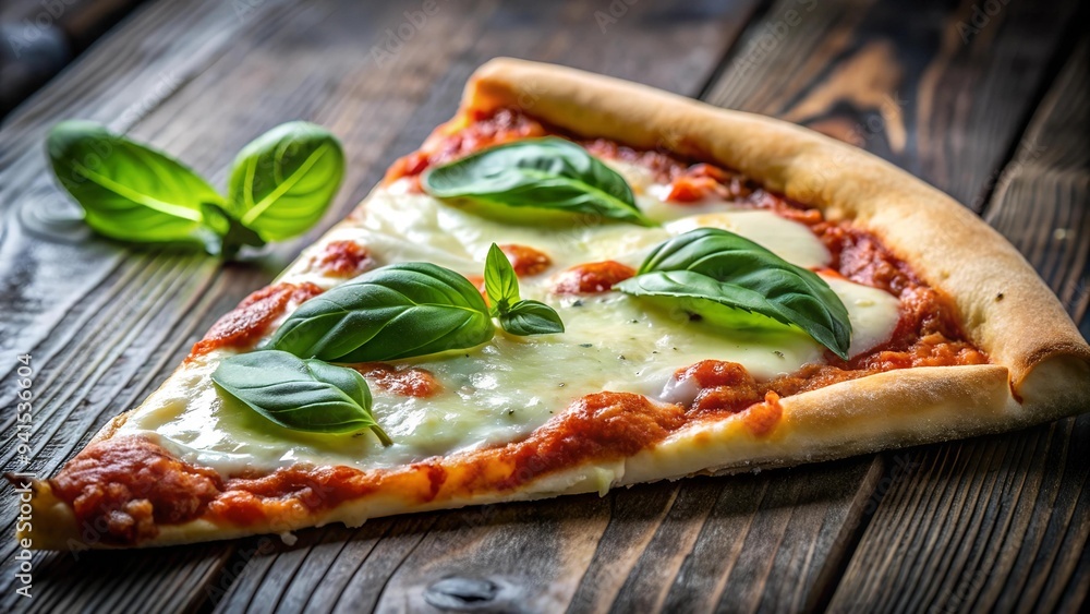 Aufkleber melted mozzarella dreams: a close-up of a pizza slice with fresh basil generative ai