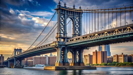 Obraz premium A breathtaking view of the Manhattan Bridge, showcasing its architectural grandeur and the bustling cityscape below. generative AI