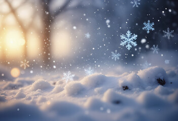 Fototapeta premium Delicate Christmas background of beautiful falling snowflakes with bokeh effect
