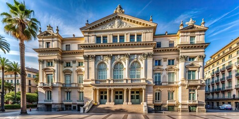 Obraz premium Southern facade of the Opera House in Nice Cote d Azur France captured in a medium shot, sunny day, iconic, landmark, exterior, vacation, outdoor, historical, structure, cultural