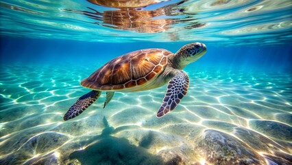 Obraz premium The Serene Journey of a Sea Turtle AI generated