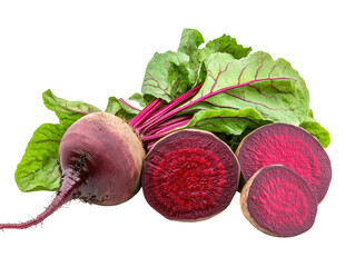 Red beets with green leaves on a white background. PNG transparent.