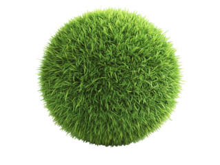 Green grass sphere on a white background. PNG transparent.