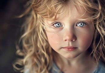 Naklejka premium Portrait of a Little Girl with Blue Eyes